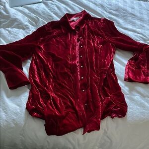 John Mark Red Blouse with Velvet Texture and Long Sleeves